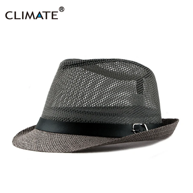 CLIMATE Summer Cool Fedora Men Retro Cool Straw Bowler Hat Breathable Paper Vintage Hat for Men Summer Solid Fedoras Top Hat Cap 1