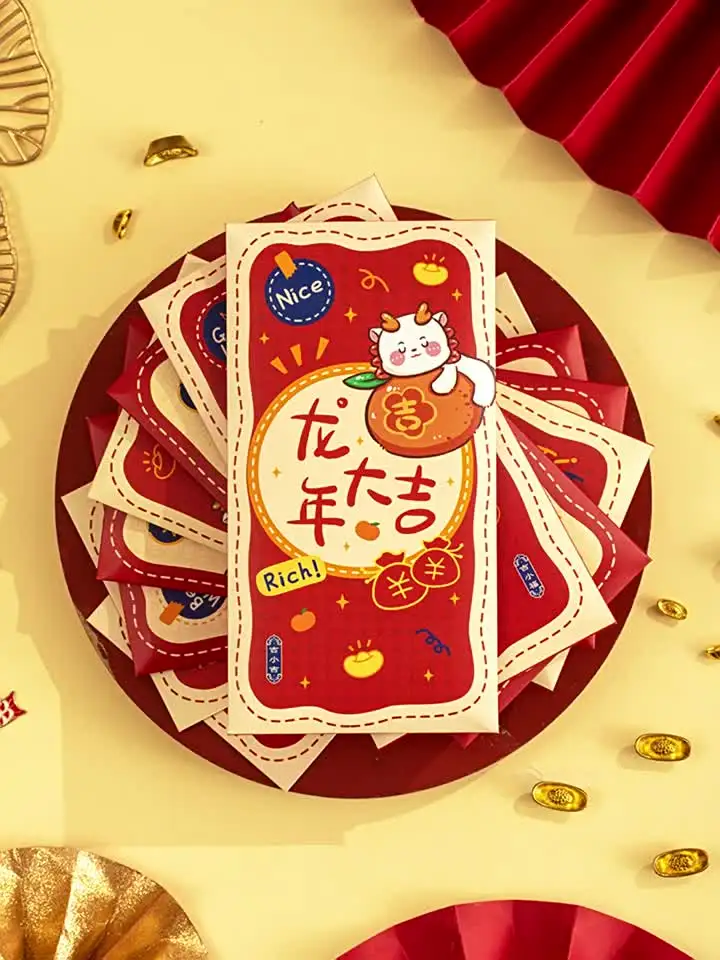 48pcs Enveloppes Rouges Chinoises, 9x16,8cm 2024 Paquet Rouge Hong Bao Cadeau Enveloppes D'Argent Porte-Bonheur Chinois Avec 6 Motifs Pour Fête Du Printemps L'Anniversaire La Fête De Mariage