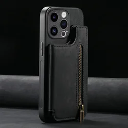 Retro Leather Zipper Wallet Phone Case with Multi Card & Cash Slots for Quantum 5 (Black)