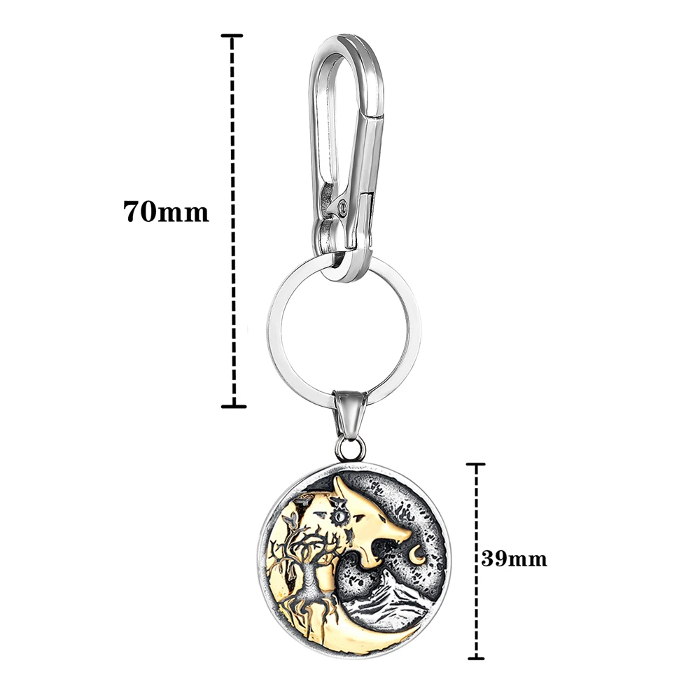 Vintage Vikings Odin Celtic Wolf Sun Moon Keychain Norse