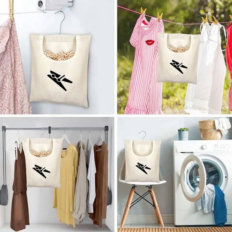 Dirty Laundry Bag Large Capacity Canvas Portable Laundry Basket Closet Storage Basket Clothespin Bag Organizer For Home