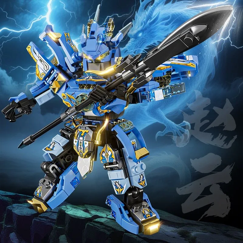 Mecha Warrior Building Blocks Super Hero Green Zhao Yun Robot DIY Action Figure