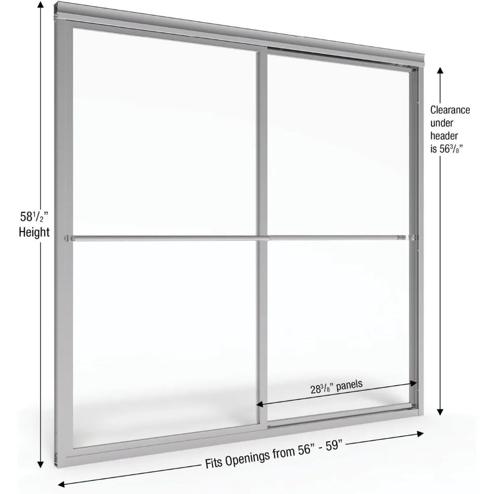 Deluxe Framed Sliding Tub Door, Fits 56-59 inch Opening, Clear Glass, Silver Finish Product Dimensions ‎60 x 6 x 58.5 inches 2