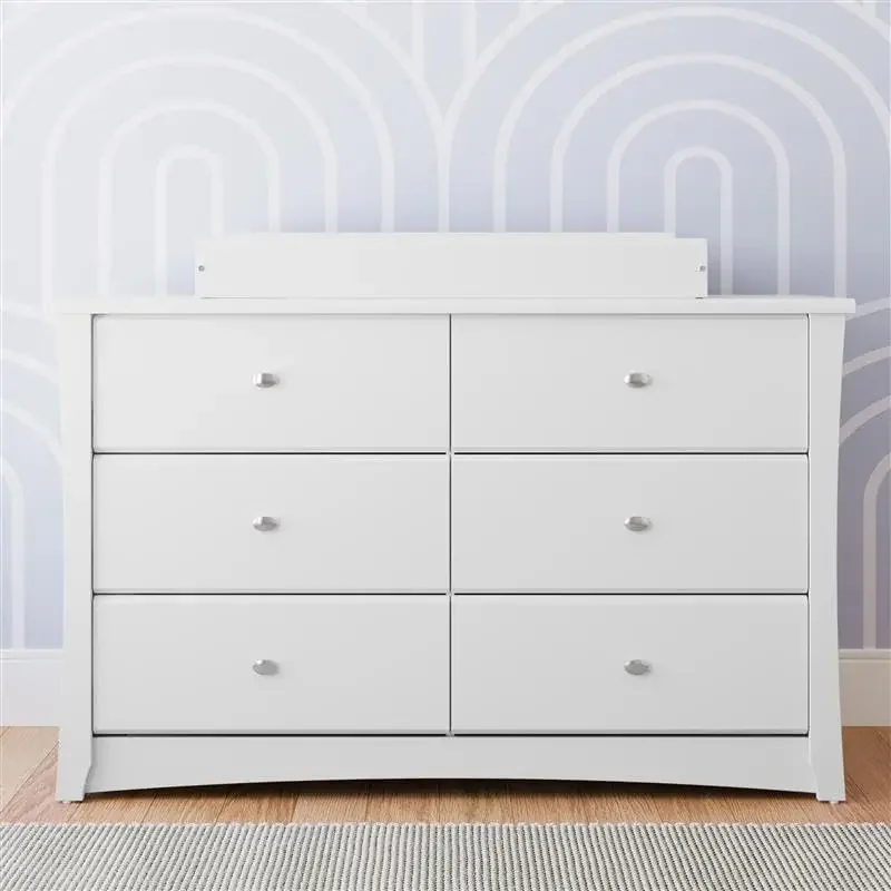 NEW-Crescent 6 Drawer Double Dresser (White) – GREENGUARD Gold Certified, Nursery Dresser for Kids Bedroom