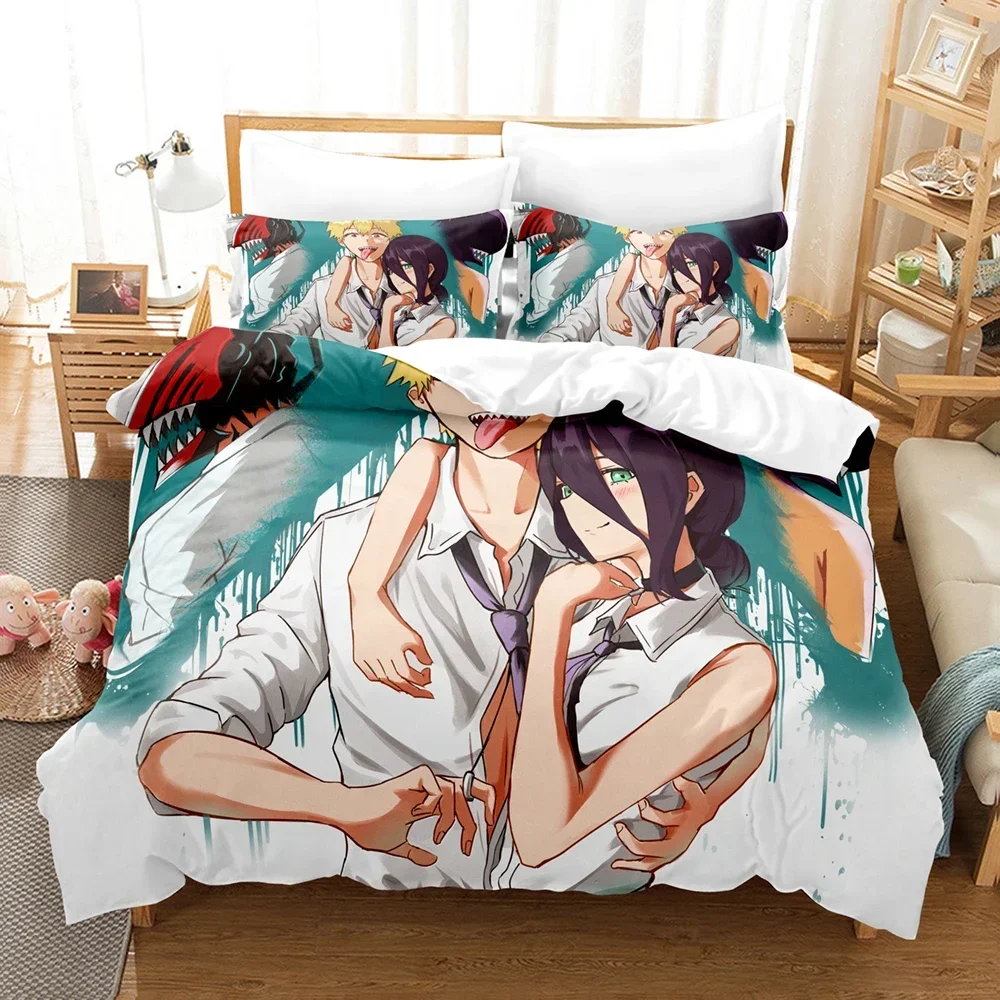 3D Printed Anime Chainsaw Man Bedding Set Makima Duvet Cover 3Pcs Cover Single Twin Quilt Bedclothes Cover Home Textile 4