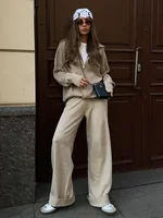 Bornladies Women's New Knit Zip Up Cardigan Wide Leg Pants Set Soft Loose Fit Hooded Elastic Waist Autumn Winter Fashion Sets - Image 2