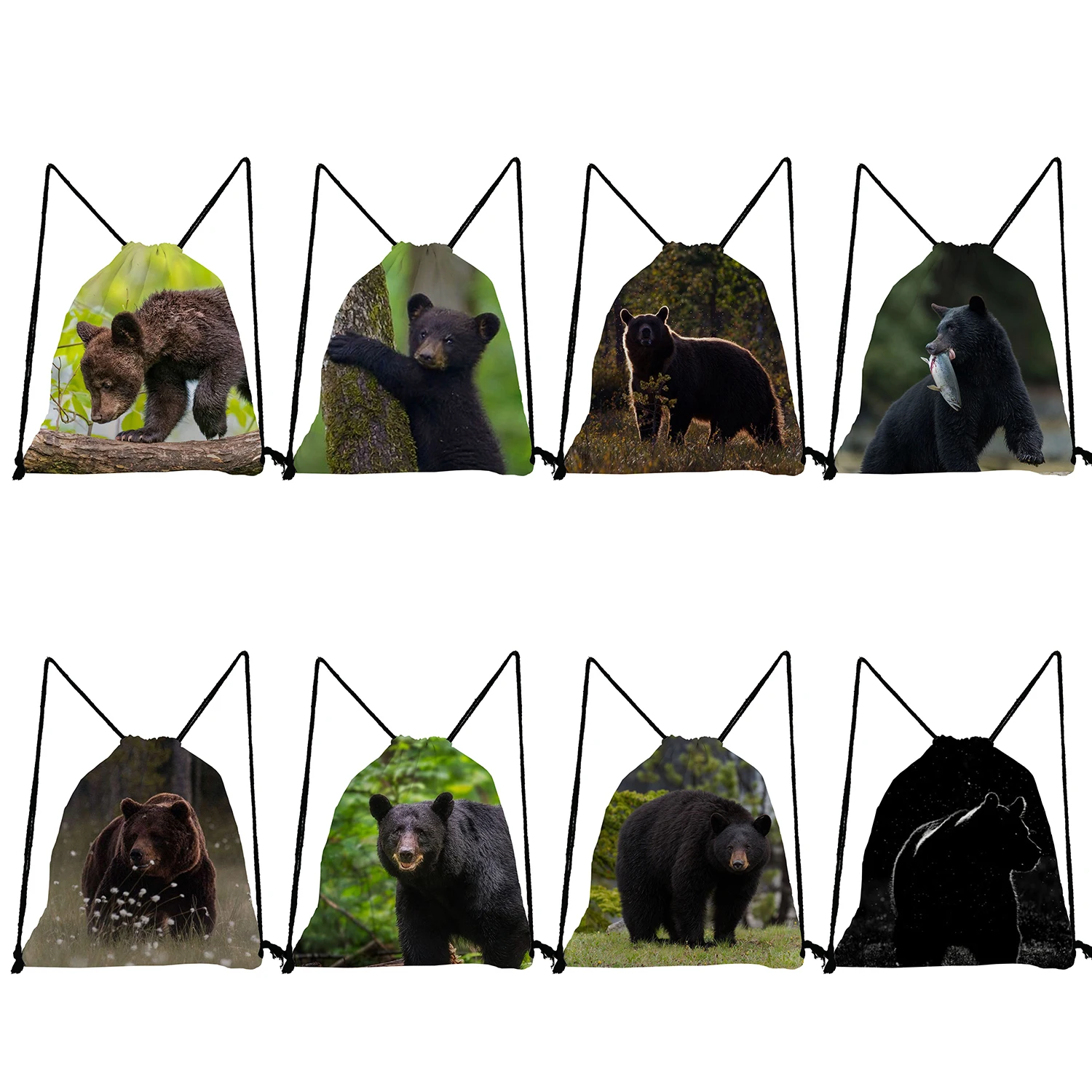 

Высококачественная портативная Повседневная сумка для хранения, сумка для обуви для школы, женский рюкзак с черным медведем и карманом на шнурке, унисекс