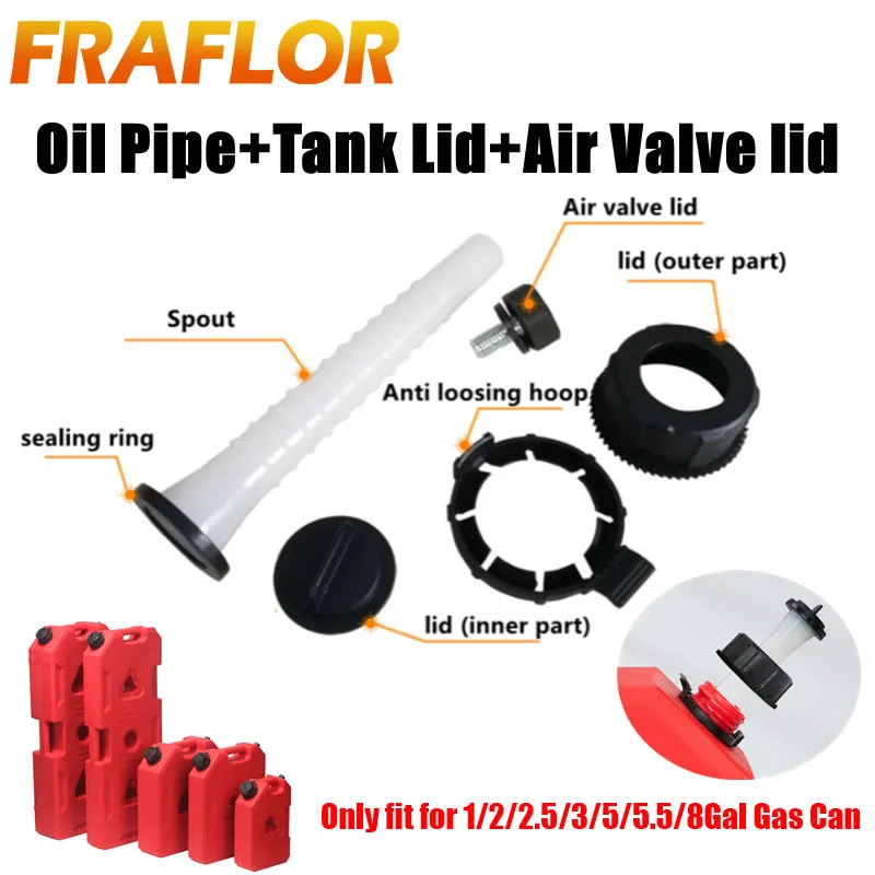 Car Jerry Can Spout car jerry can spout Fuel Spout Set Spout & Parts Oil Pipe Hose Lid Cover Cap Replacement Kit for Gas Can 1Gal-8Gal & Sealing Ring Air Valve Lid