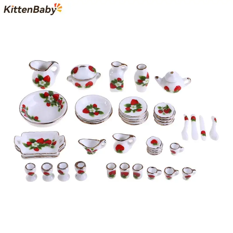 1 Set 1:12 Miniature Doll House Flower Patten Porcelain Coffee Tea Cups Ceramic Tableware Dollhouse Kitchen Accessories