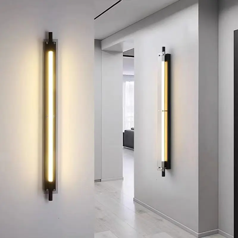 

Minimalist Black Long Glass Wall Lamps LED Bedroom Bedside Lamp Modern Light Luxury Living Room Aisle Wall Light Indoor Lighting