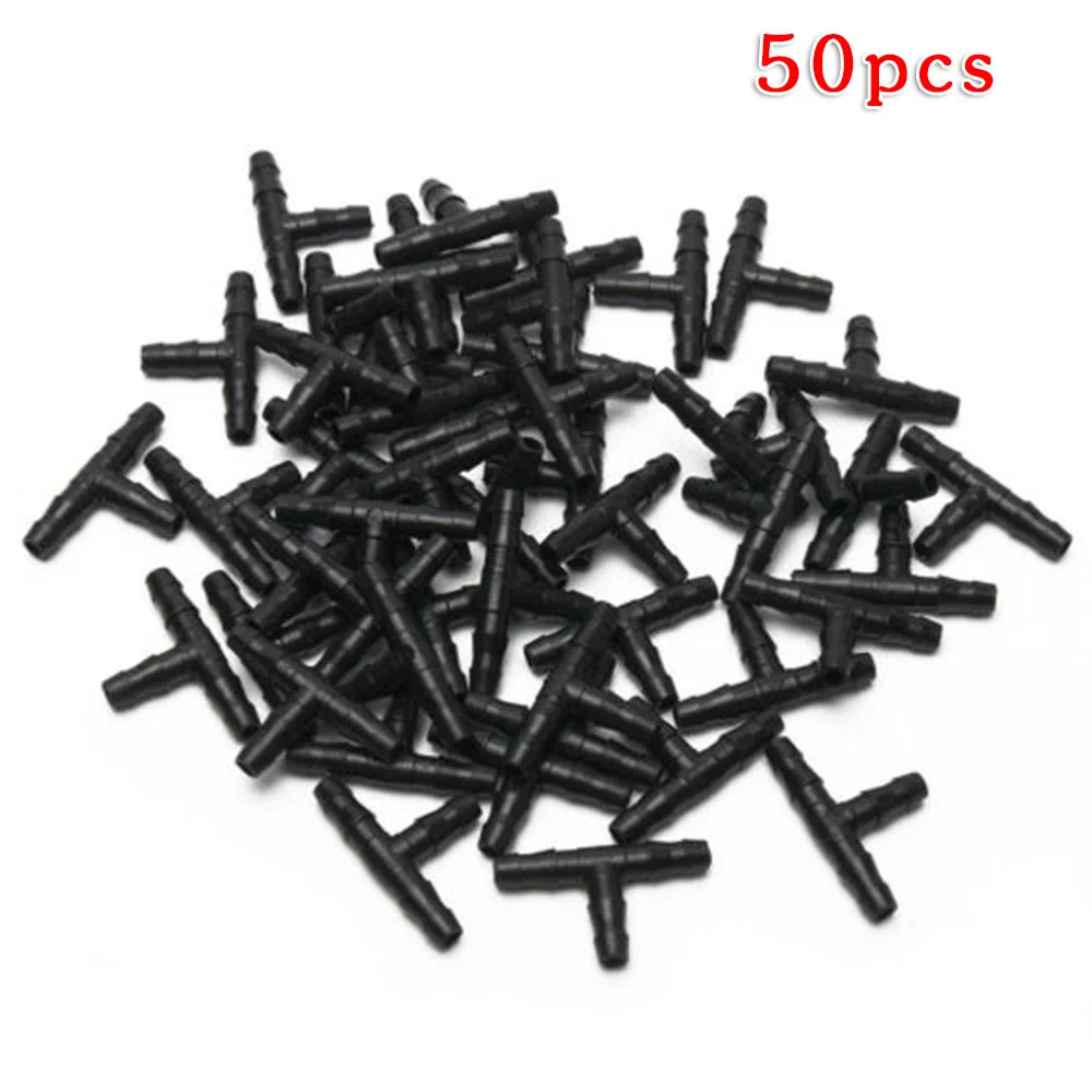 

50pcs Plastic Tee Connector Hose Tube Fitting Connection Gardening Plants Drip Sprinkler Irrigation Watering Kits