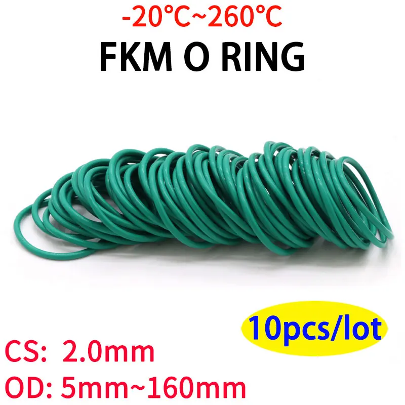 

10pcs CS 2mm OD 5~160mm Green FKM Fluorine Rubber O Ring Sealing Gasket Insulation Oil High Temperature Resistance Green