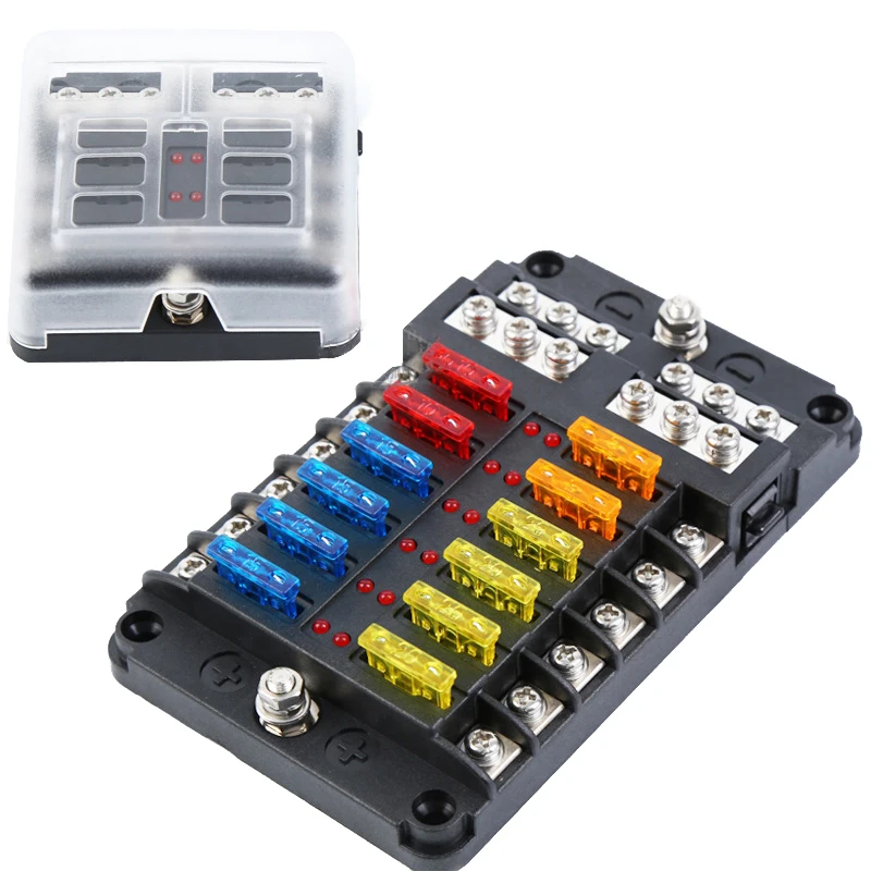 

6-Way/12-Way Car Boat Blade Fuse Box Block Holder LED Indicator 12V 32V Auto Marine Waterproof Power Distribution Panel Board