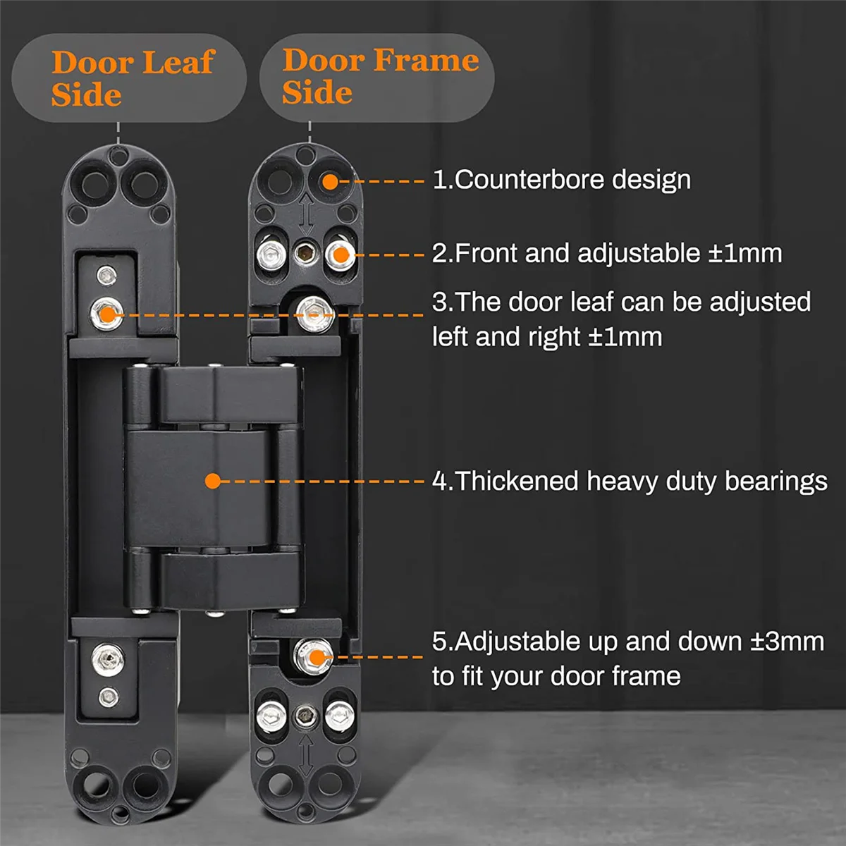 

6Inch Hidden Door Hinges Zinc Alloy Invisible Hinge, 3-Way Adjustable Butt Hinges Concealed Hinges 2 Packs