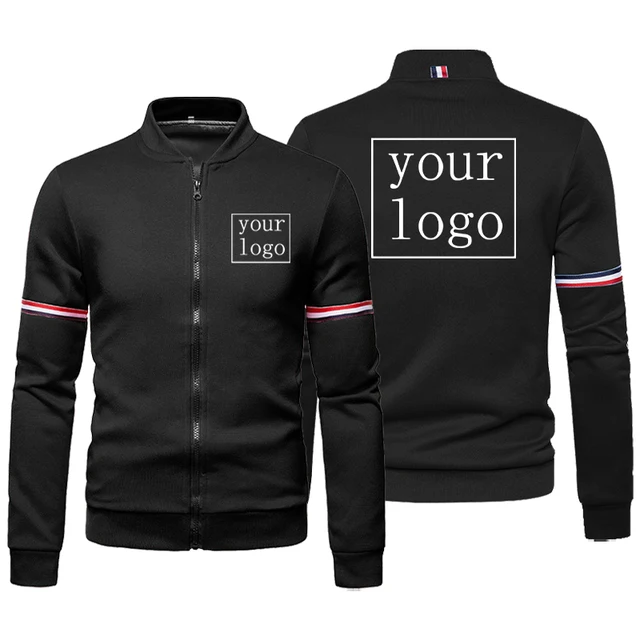 Premium Custom Logo Men's Jacket - DIY Print Fleece Zipper Coat, Fashion Outdoor Casual Sports Wear, Plus Size Men's Fleece Sweatshirt