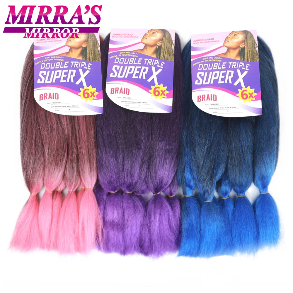 6 Pcs Ombre Jumbo Braiding Hair Extensions 24 Inch Synthetic Fiber Hair Extensions for Box