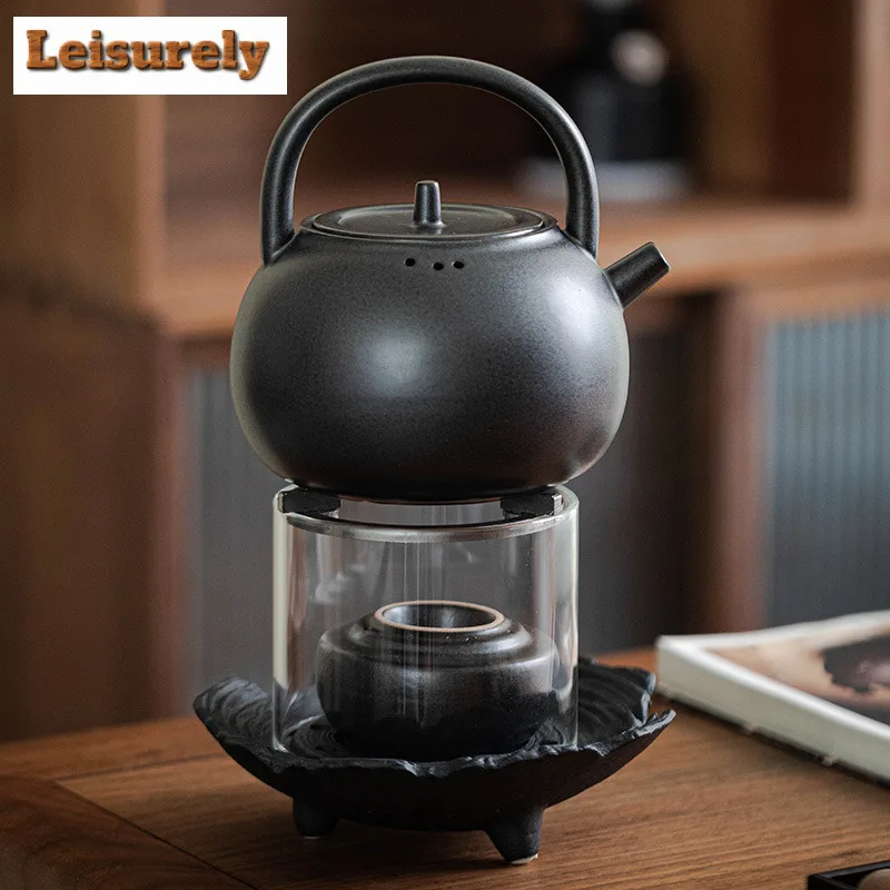 Creative Glass Alcohol Lamp Warm Tea Stove Around The Stove To Boil Ceramic Heating Base Chinese Retro Tea-burning Tea Warmer