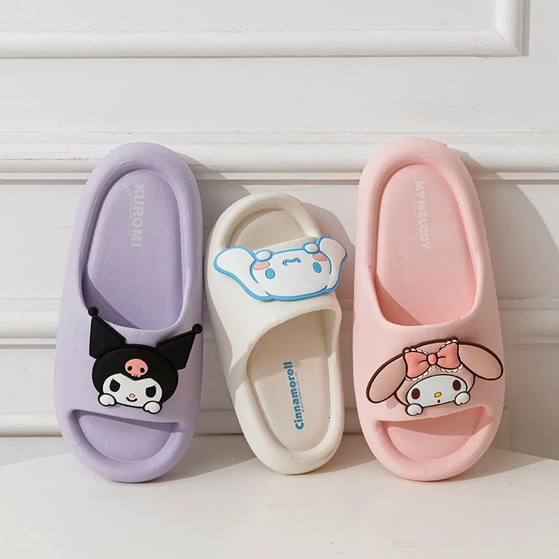 Family Slippers Cute Soft Lightnes Cloud Like In Door Slides Kuromi My Melody Pochacco Sweet Shoes For Kids EVA 2
