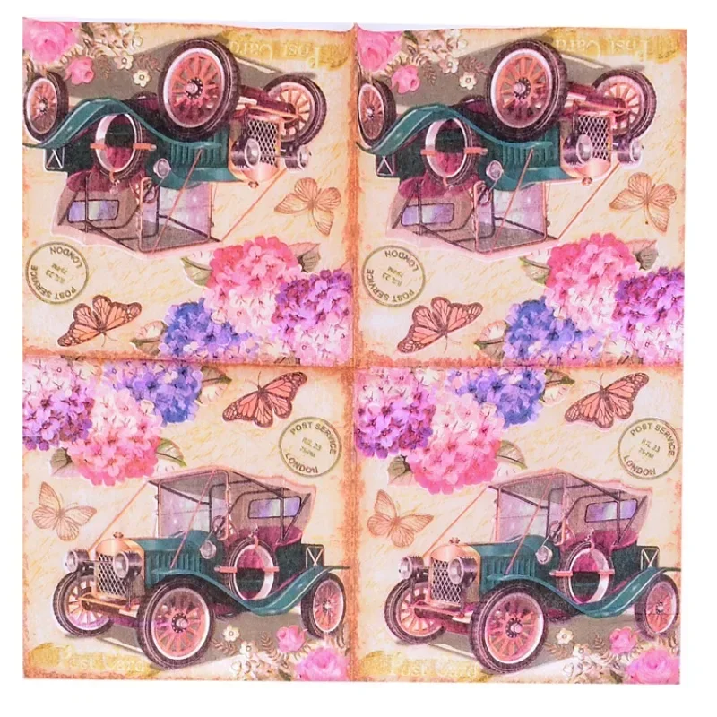 Paper Napkins Disposable Paper Placemats Classic Car Napkins Car Placemats Cup Flower Paper Hydrangea Mouth Cloth Hotel Banquet Paper Wood Pulp 20pcs/pac 33cm 2Ply