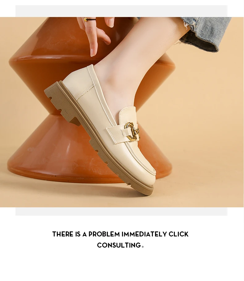2022 Spring and Autumn New Women's Flat Shoes Ladies Leather Platform Shoes Casual Buckle Shoes Ladies Fashion All-match Shoes