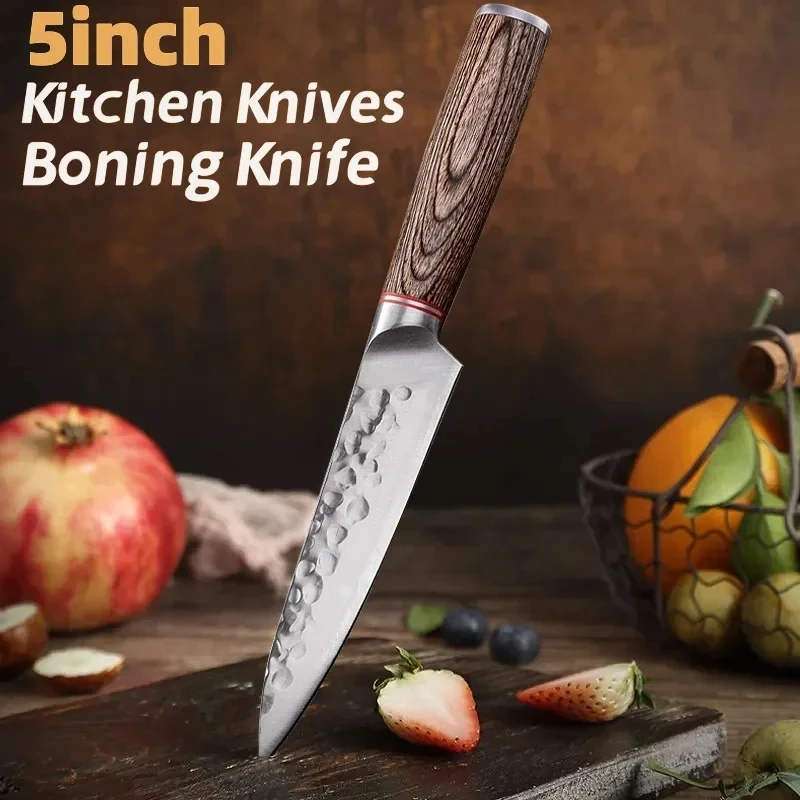 5inch Kitchen Boning Knife Handmade Forged Knife Meat Cleaver Stainless Steel Cooking Utility Knife Wooden Handle Kitchen Gadget