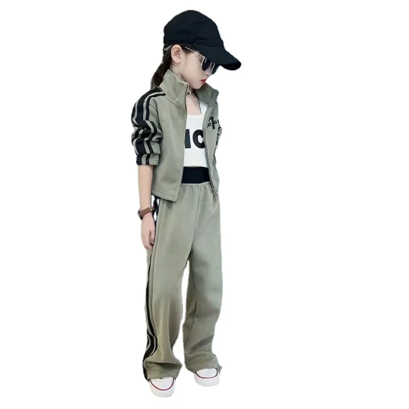 

Осенние костюмы для девочек, повседневные уличные танцевальные костюмы в иностранном стиле для детей среднего и старшего возраста, спортивная одежда для детей от 14 лет