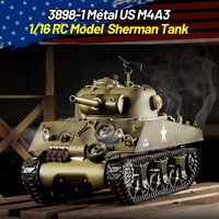 Henglong 3898-1 M4A3 Main Battle Tank 1/16 RC Model US Sherman Battle Metal Tracks Military Remote Control Toys Car 1