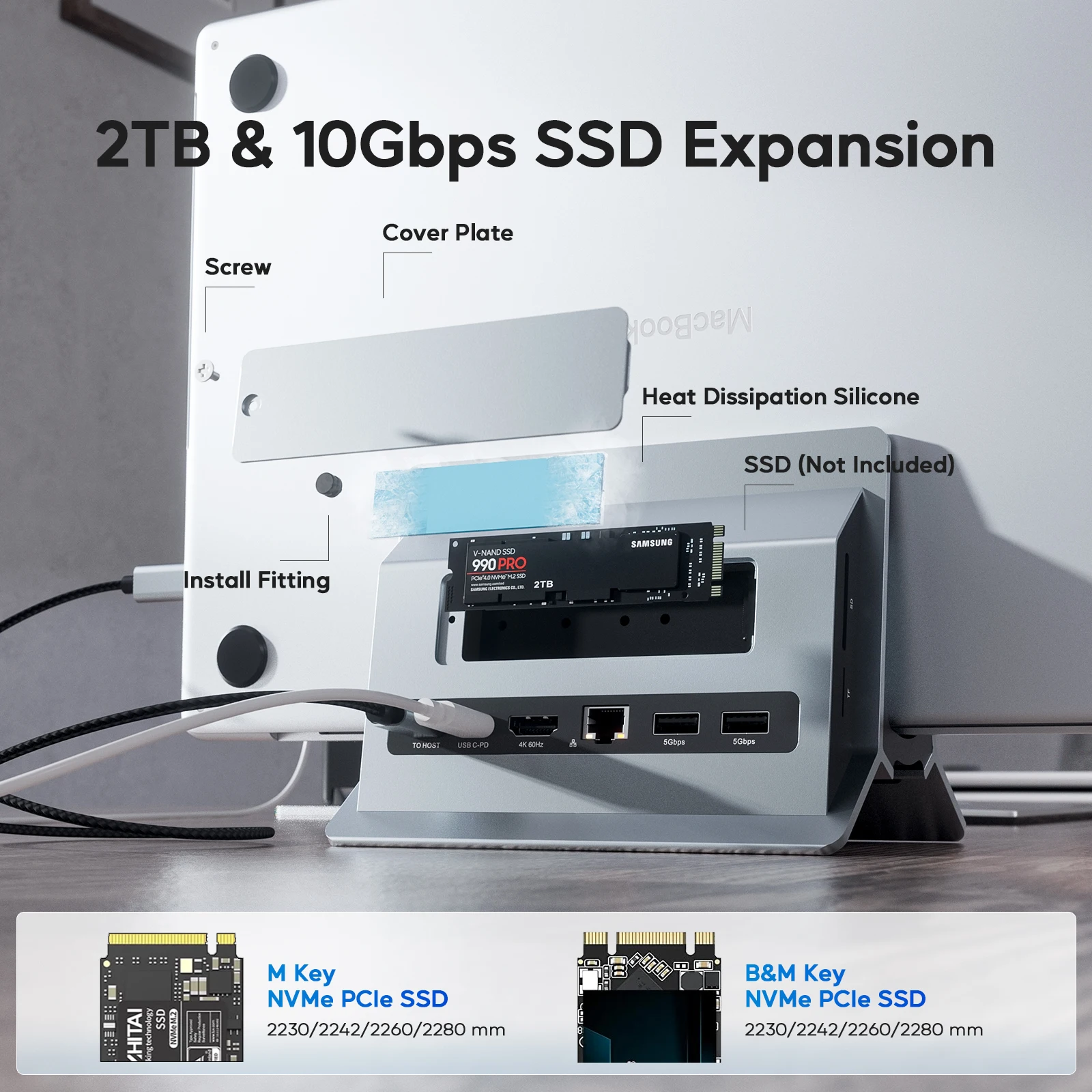 PULWTOP Vertical USB C Docking Station  with 4K@60Hz HDMI, 3 USB, SD/TF, PD3.0, RJ45, 3.5mm Audio for MacBook Pro/Air,Laptop 3