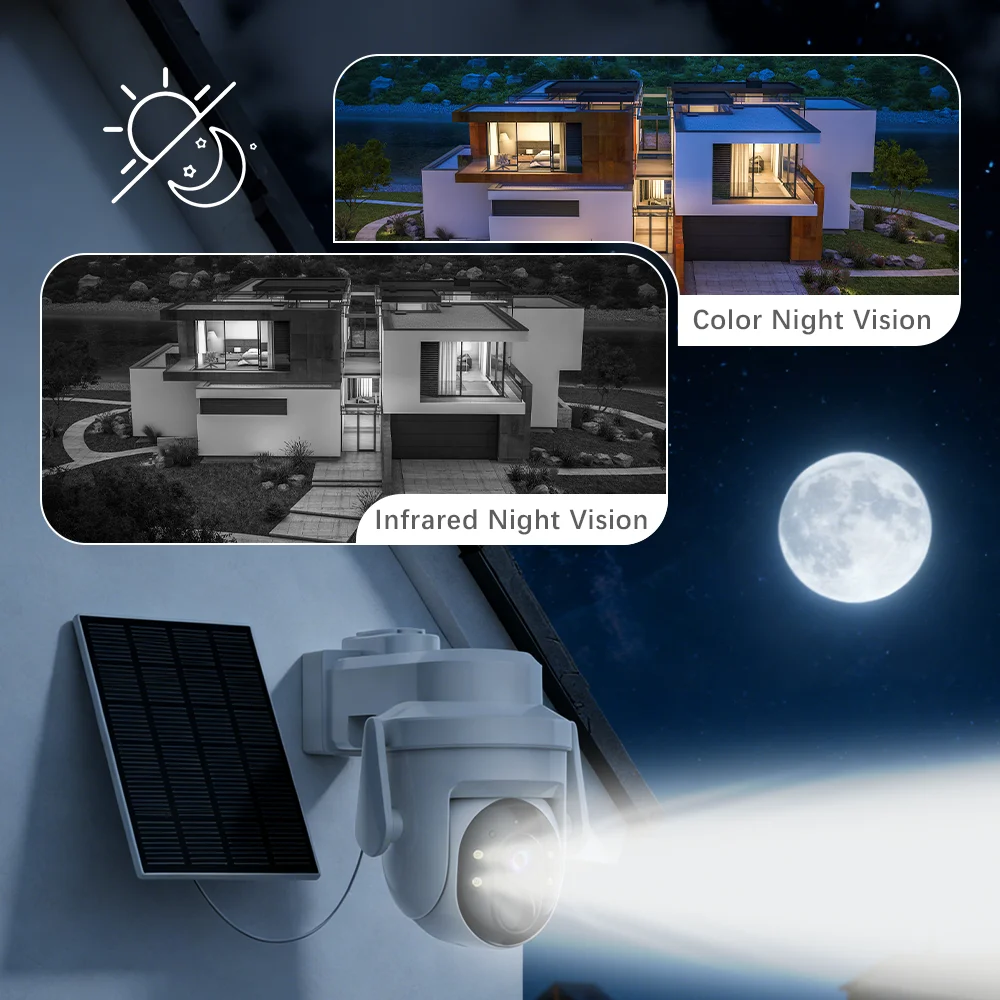 XVIM 4MP Solar Camera Outdoor Wireless WiFi PTZ Security Camera Solar Battery Powered Surveillance Protection HD Video Monitor 3