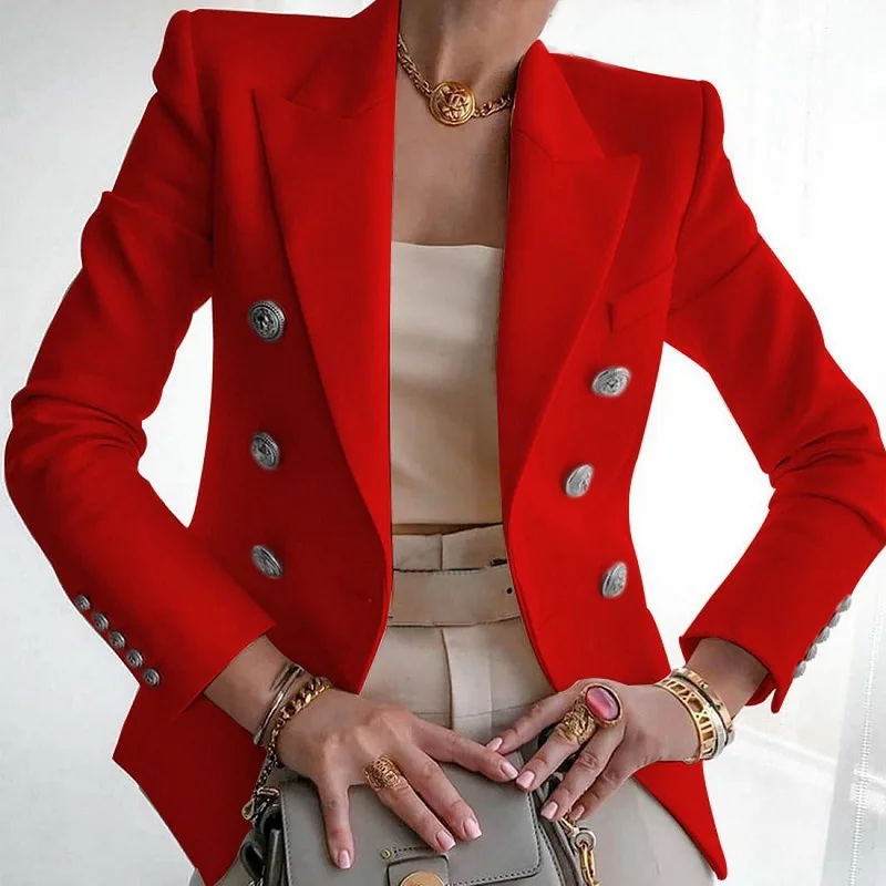 QXIUIXP Woman Casual Short Blazer 2022 Autumn Winter Solid Button Plus Size Jacket Female Elegant Office Slim Blazer Coat XXXL