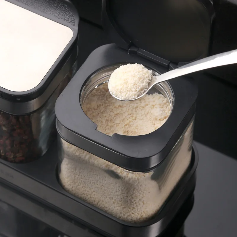 Seasoning Box Salt Jar Combination Set Kitchen Household Seasoning Storage Bottle Glass Gourmet Powder Chili Sucrier