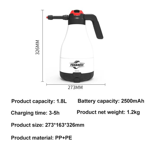 2500 Mah Elektromos Autómosó Permetezőgép 1.8L Hab -Öntözés Kézi Pneumatikus Sav Alkáli Korrózióálló - Image 2