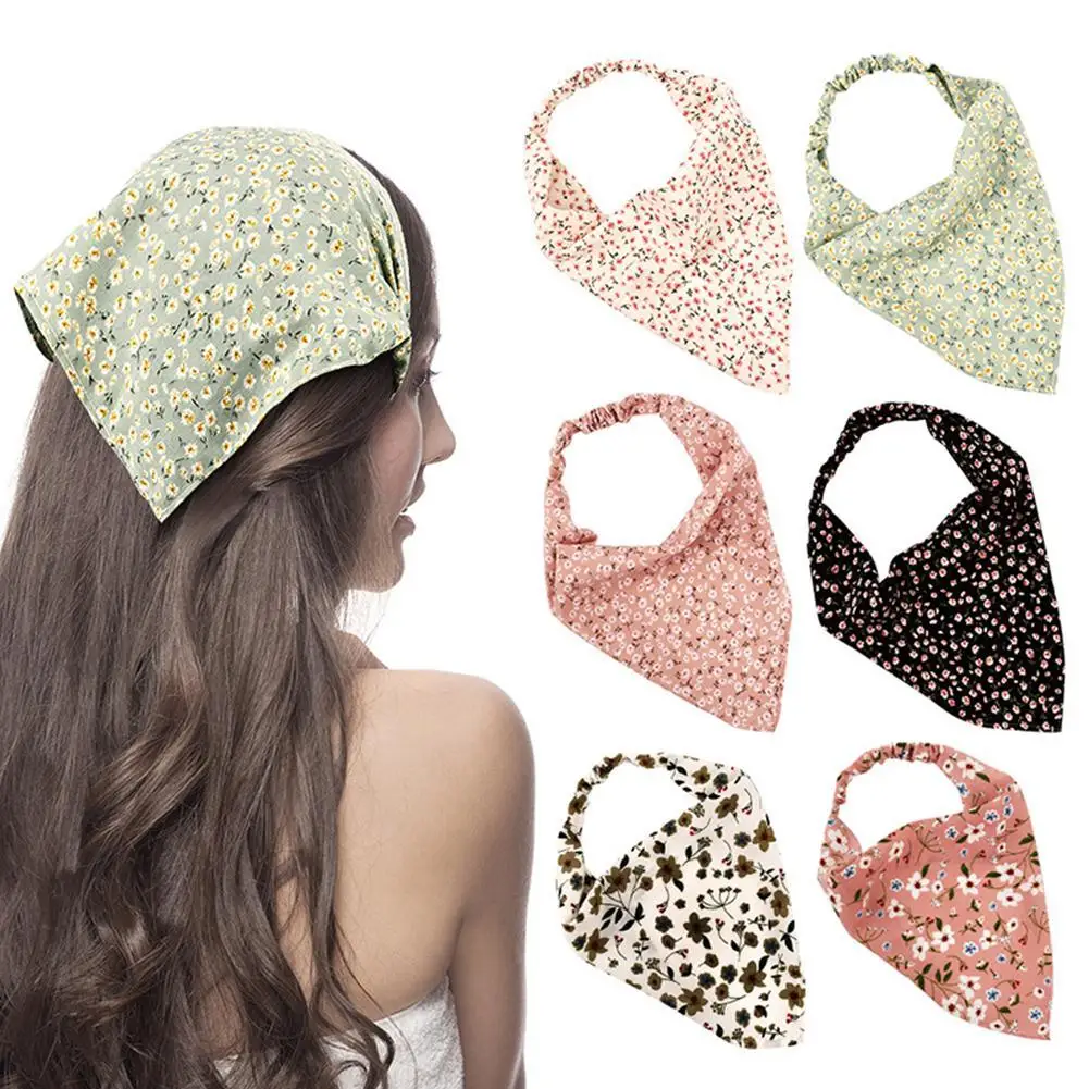 

Triangle Floral Elastic Headband Women Vintage Wrap Hijab Versatile Trendy Headscarf Decorative Hair Bands Clothing Accessories