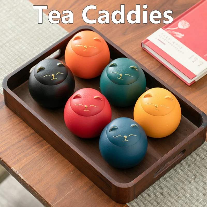 230ML Tea Storage Jar Cute Pets Gradient Color Ceramics Jar Cat Tea Can Moisture Proof Household for Candy Sealed Storage Box tea canister ceramic storage jar