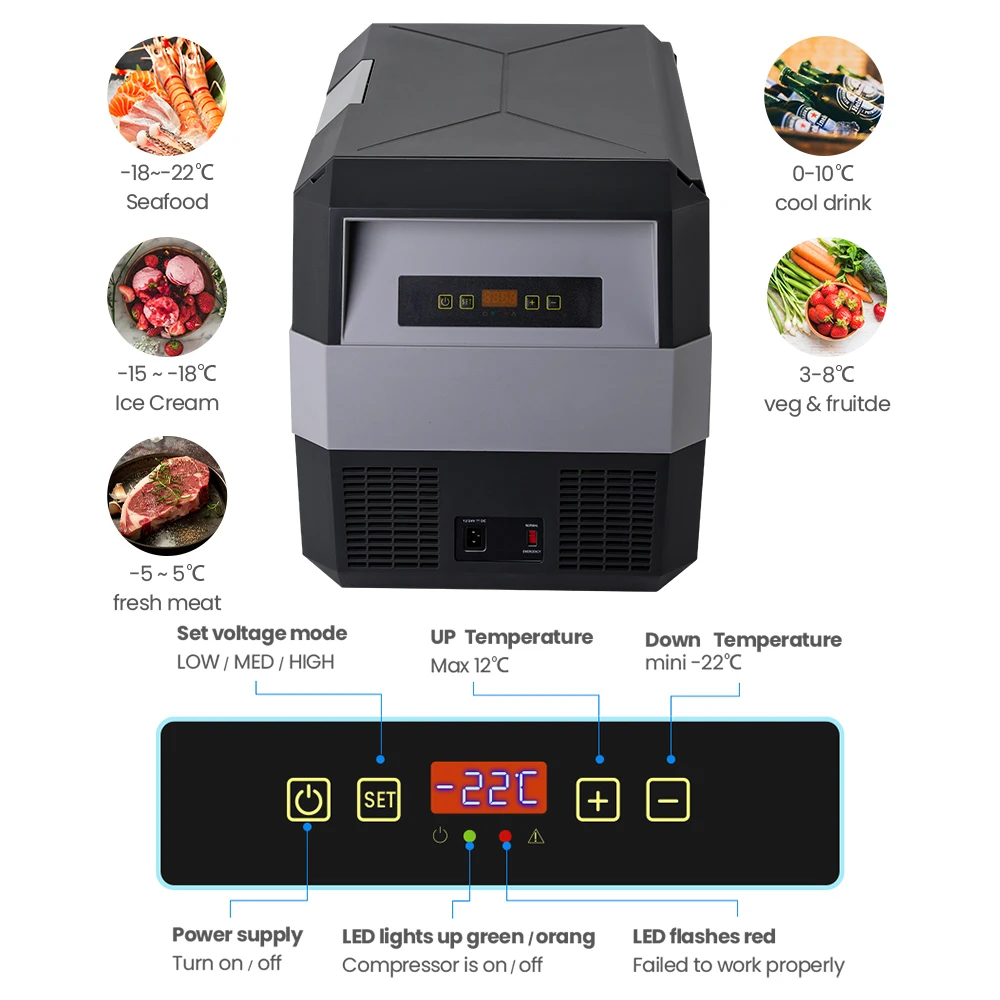 Mini Car Refrigerator Fridge Freezer with DC Compressor Dc Car Freezer for Outdoor Use Design Portable 12V 24V Black 60W 33L