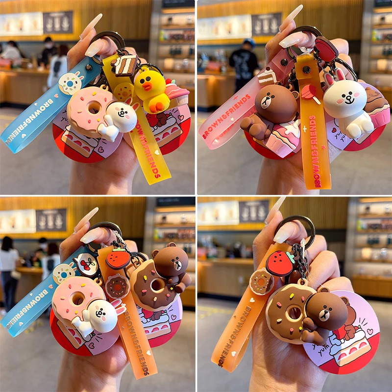 

Line Friends Cartoon Cony Sally Brown Bear Keychain Anime Kawaii Cute Cake Series Keyring Girls Bag Pendant Jewelry Gifts Toys