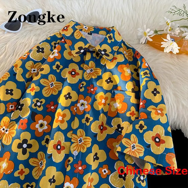 

Мужская винтажная рубашка с цветочным принтом, белая винтажная рубашка в японском стиле, Размер 2XL, лето 2023