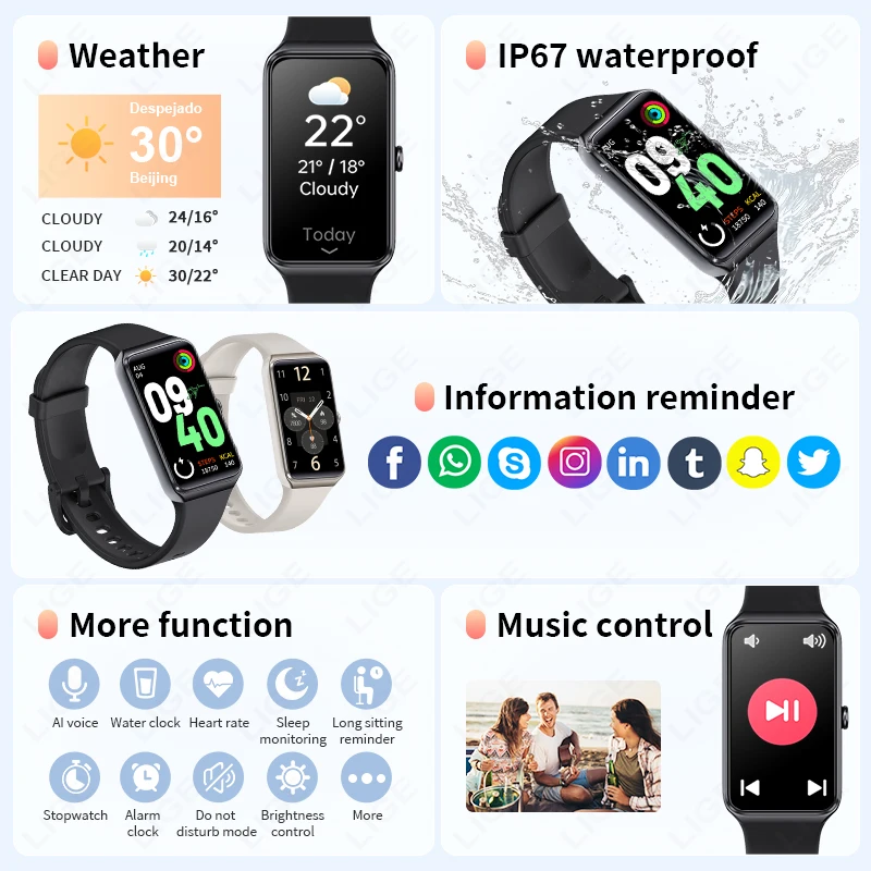 LIGE 2026 1.47” HD Smart Watch Women's Sports Fitness Bracelet Thermometer Health Monitor Waterproof Women Smartwatch For Androi