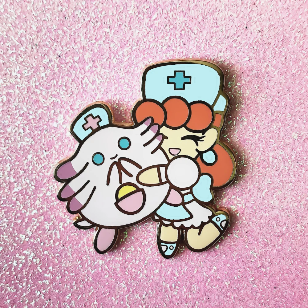 Cute Nurse Girl Joy and Pink Monster Hard Enamel Pin Cartoon Animal Medal Brooch Game Fans Collectible Badge Jewelry |