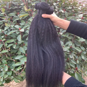Kinky Straight Human Hair Bundles Coarse Yaki Weave Bundles Brazilian Raw 100% Human Hair Extensions Sale for Women Double Weft 1