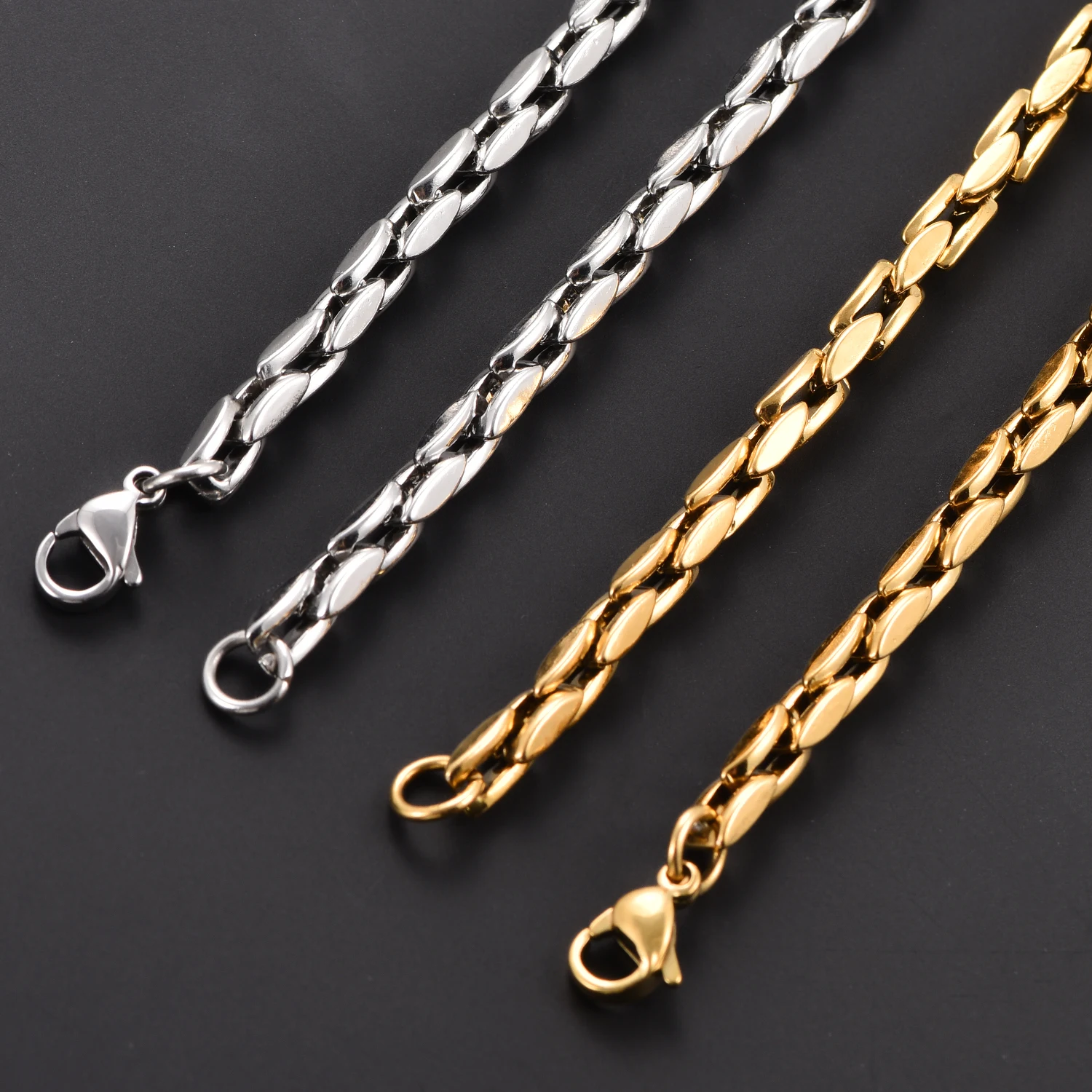 Width 4.2mm Stainless Steel Vertical Square Necklace Chain Never Fade Waterproof Choker For Men Women Fashion Jewelry 3