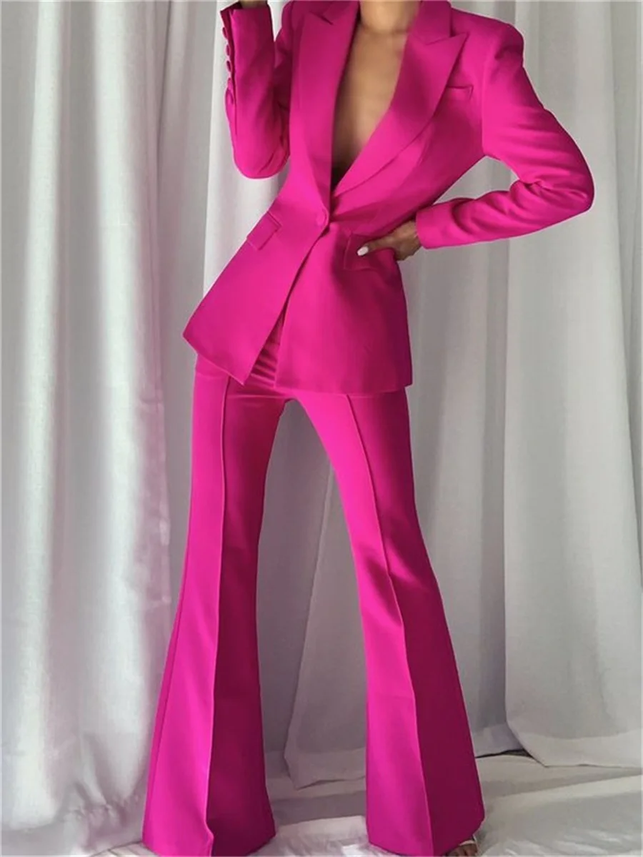 

Barbiecore Pink Women Suits 2 Piece Blazer + Wide Leg Pants One Button Slim Fit Casual Formal Prom Evening Dress Custom Made