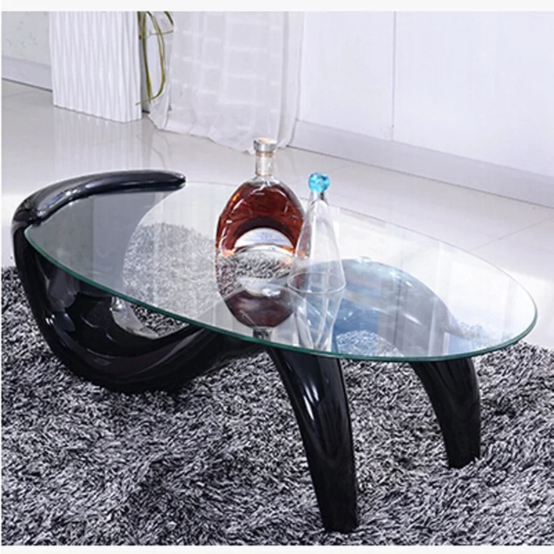 

Fashion Fish Shape Center Hourglass Modern Coffee Table Big Silver Leg Smoked Mirror Unbreakable Glass