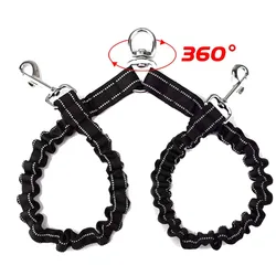 Dual Dog Leash with Elastic Extension - Adjustable Outdoor Training Belt for Two Small to Medium Dogs (Black)
