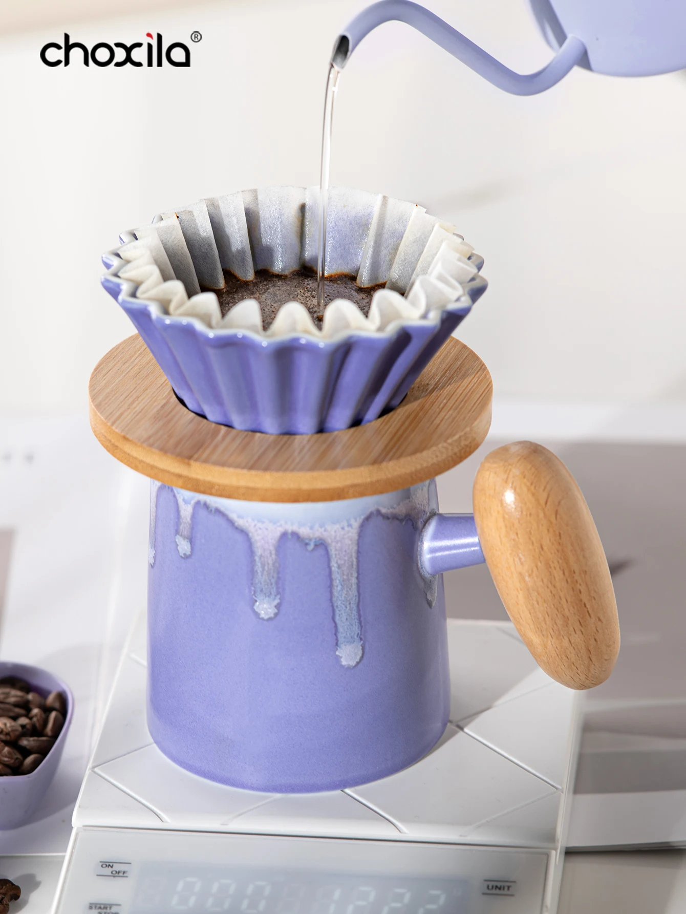 Purple Pour Over Coffee Maker Set - 3 Pcs Ceramic...