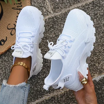 Fashion Women's Casual Knit Sneakers Breathable Lightweight Soft Sole Non Slip Outdoor Walking Shoes 1