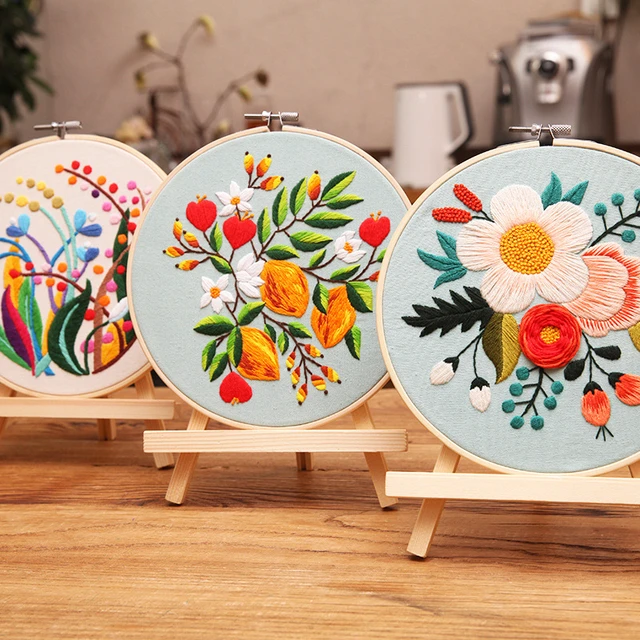 DIY Flower Embroidery Kit for Beginner Pattern Printed Needlework