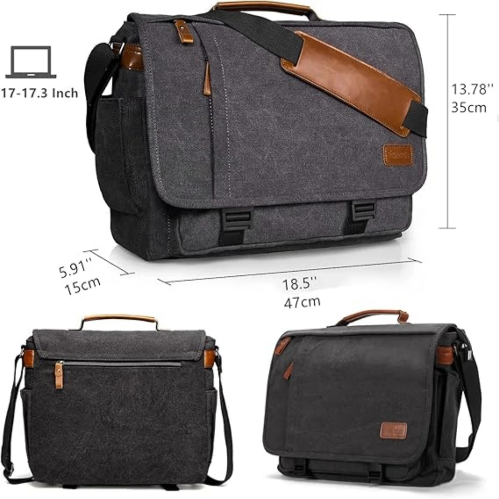ESTARER Messenger Bag for Men 17-17.3 Inch Laptop Bag Water-resistant Canvas Computer Shoulder Bag Briefcase for Work College 6