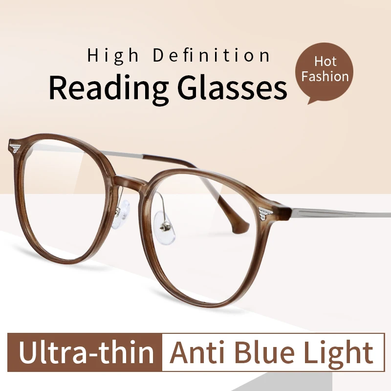 Ladies Anti Blue Light Reading Glasses UltraThin Hard Resin Lens Stylish TR90 & Metal Frame Readers,Presbyopic Glasses Women