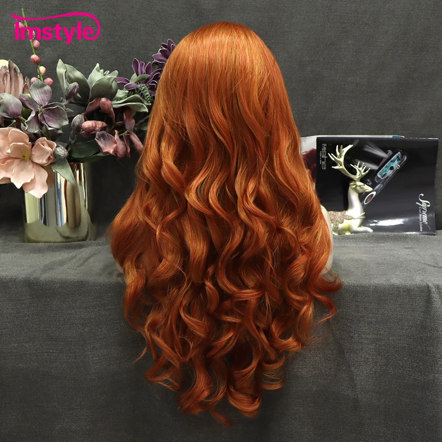 Imstyle Ginger Wig Synthetic Lace Front Wig Orange Mixed Color Long Wavy Heat Resistant Fiber Cosplay Wigs For Women synthetic wig